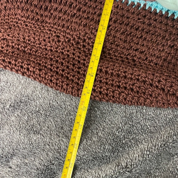 Chic Brown and Blue Handmade Crochet Tote Bag with Yellow Accents - Picture 5 of 6